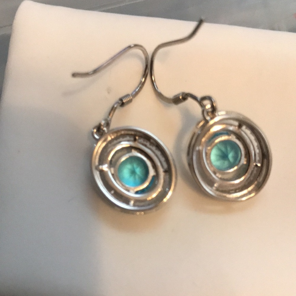 Aquamarine and white topaz 925 fish hook earrings - Picture 3 of 3